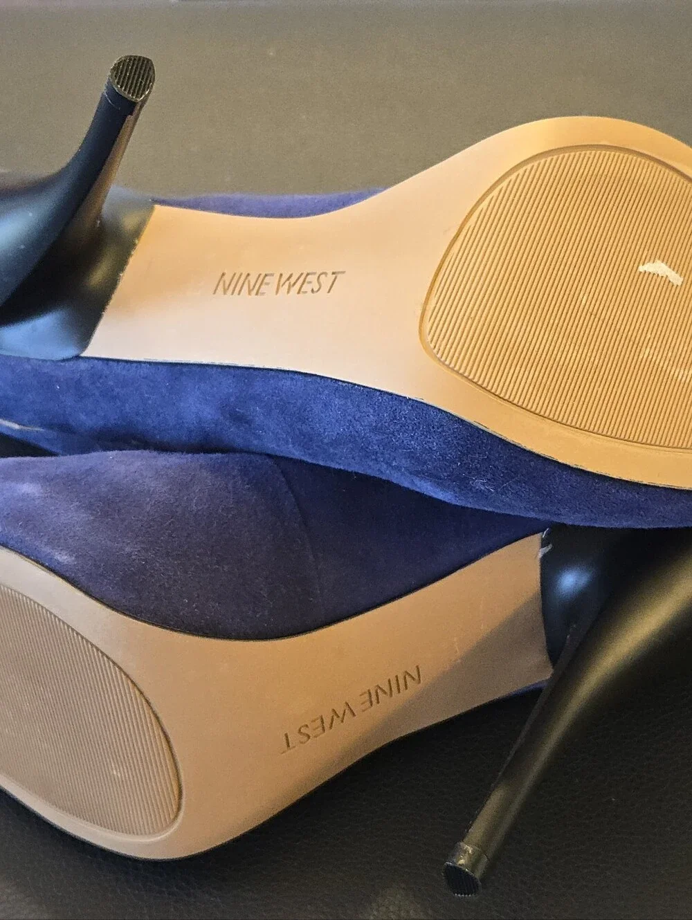 Nine West Blue Suede Ankle Strap Mary Jane Platform Pump Heel Size 7.5M